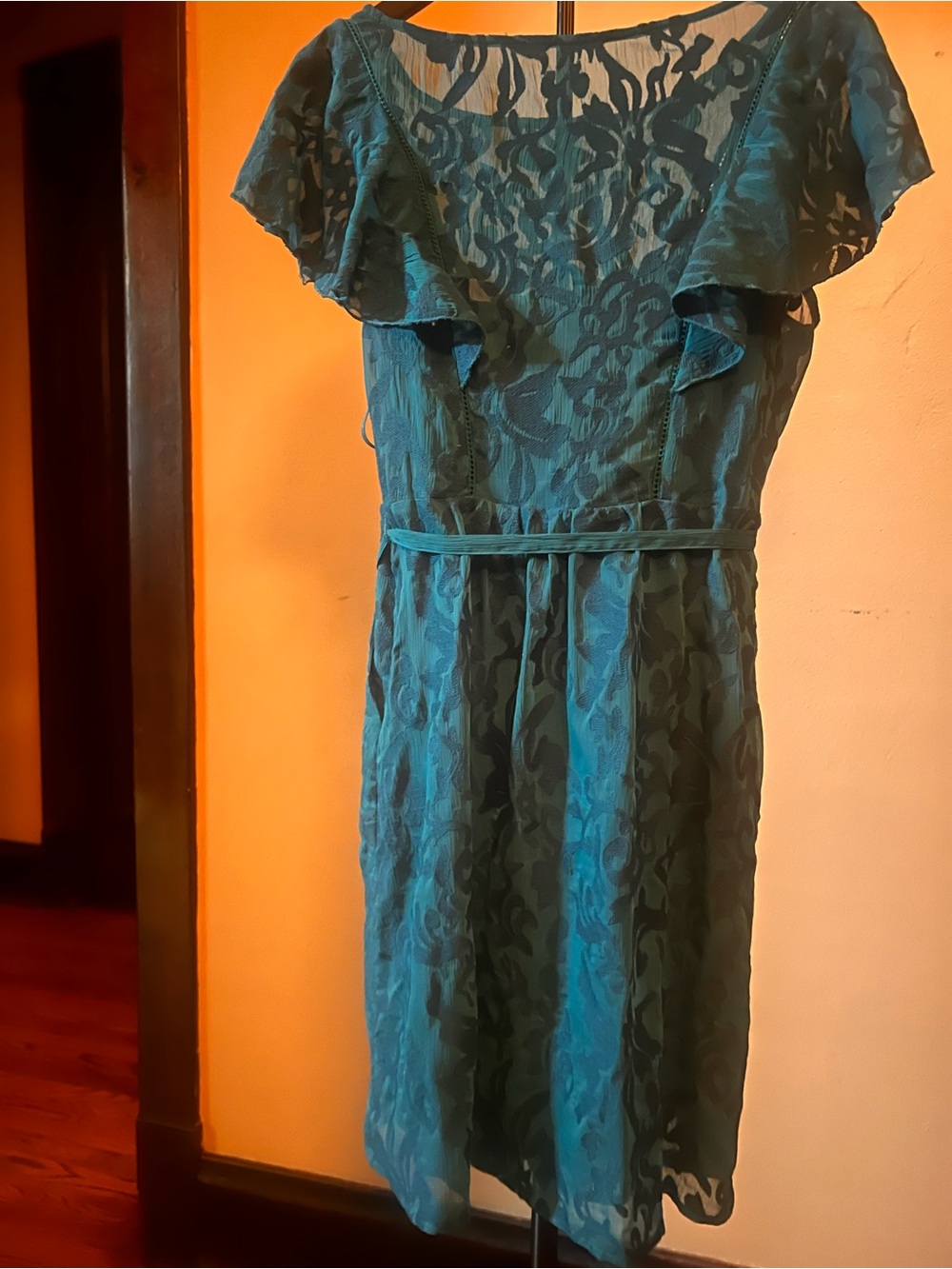 Moulinette Soeurs Teal Floral Ruffle Tie-Waist Dress